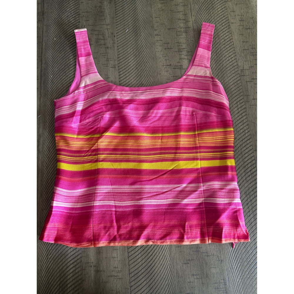 Akris Switzerland 100% Silk Striped Tank Top Fuchsia Pink & Gold US 6 Vintage 90